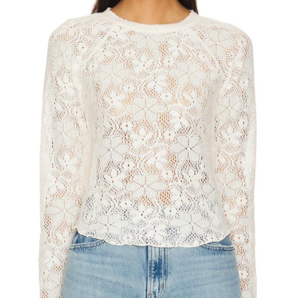 Free People Women's Lace Cream and White Shirt